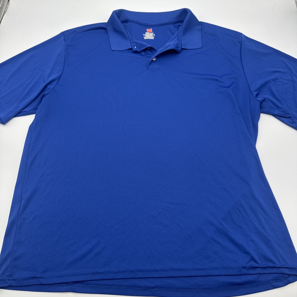 2XL Hanes Cool Dri Royal Blue Solid Men's Polo Shirt Polyester 3-Button Top